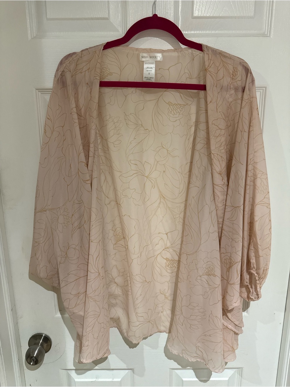Sole Society Sheer Floral Kimono Jacket - Blush Pink